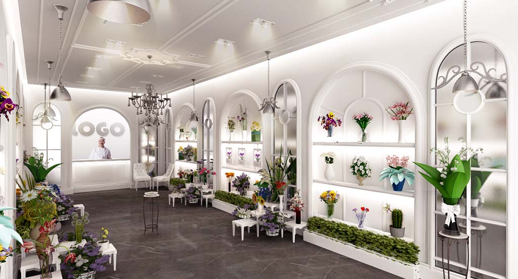 دیوارها و کف پوش در طراحی داخلی گل فروشی